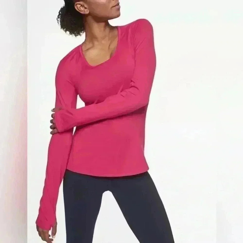 Athleta Womens Chi Top Long Sleeve Top Size S Athletic Purple/Pinkish